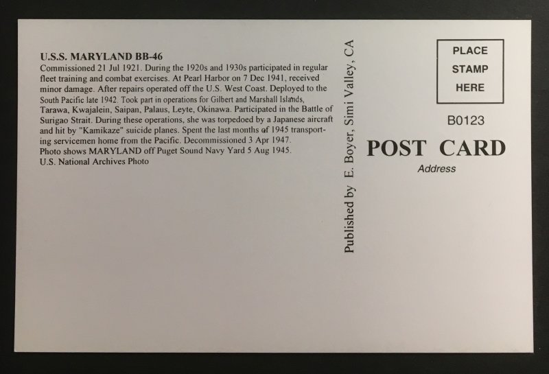 USS Maryland BB-46 postcard US Navy Battleship