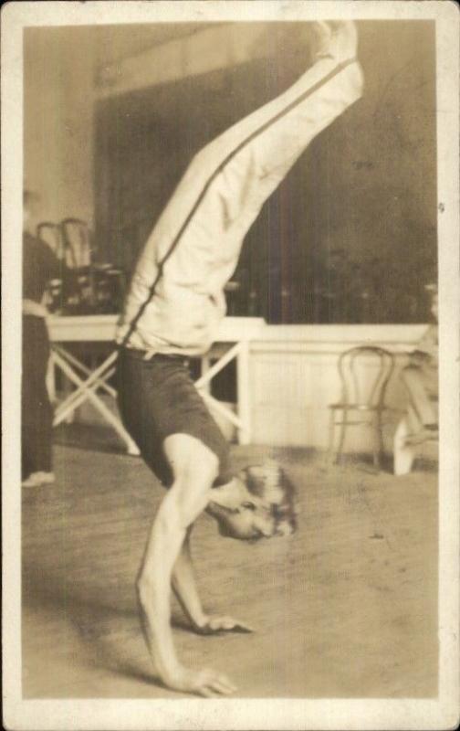 Man Doing Handstand Acrobats c1910 Real Photo Postcard