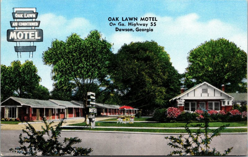 Vtg Oak Lawn Motel Highway 55 Dawson Georgia GA Roadside Postcard
