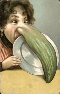 Bizarre Fantasy Woman Giant Pickle Nose c1910 Unusual Postcard