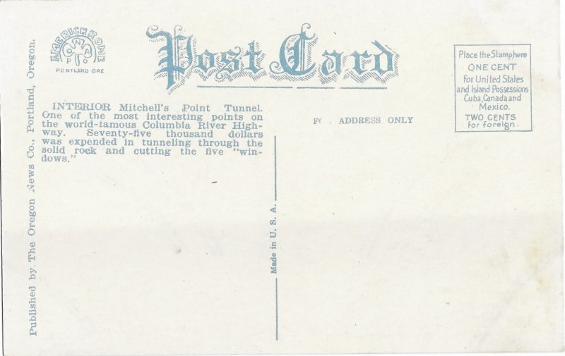 Interior Mitchell Point Tunnel Columbia River Highway Oregon