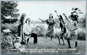 INDIAN ISLAND OLD TOWN ME DANCE AT CHIEF POOLAW'S TEEPEE VINTAGE REAL PHOTO RPPC