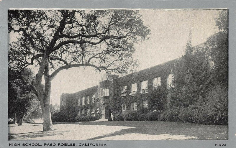 High School, Paso Robles, California, early postcard, Unused