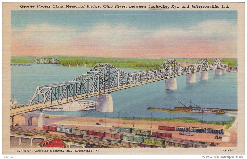 George Rogers Clark Memorial Bridge, Ohio River, between Louisville, Kentucky...