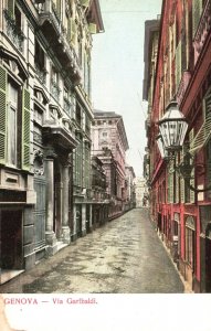 Vintage Postcard Genova Via Garibaldi Street Historical Center Genoa Italy