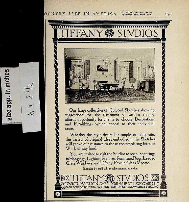 1913 Tiffany Studios Furniture Home Set Up Vintage Print Ad 5588