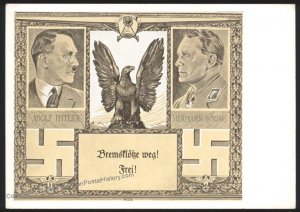 3rd Reich Germany 1932 Hitler Goering Vote Propaganda Card UNUSED 112732
