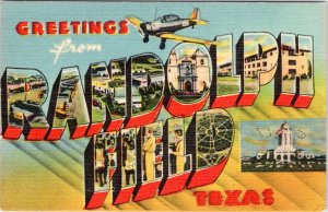 TX, Texas RANDOLPH FIELD Large Letter Linen Greetings ca1940's MILITARY Postcard