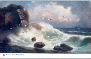 Rough Seas Coast near Brighton UK Tuck Oilette Postcard