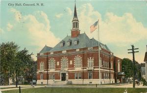 Concord NH~Eyelash Windows~Flag and Belfry~City Hall~1910 Postcard 