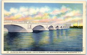 M-70524 Arlington Memorial Bridge Lincoln Memorial & Washington Monument