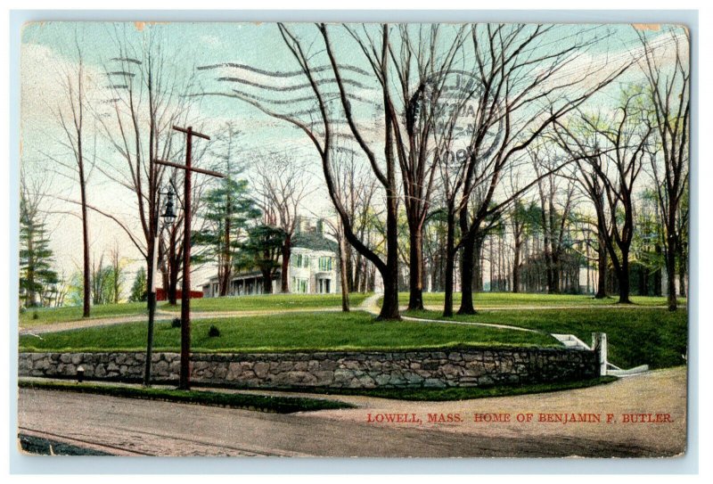 1907 Home of Benjamin F Butler, Lowell, Massachusetts MA Posted Postcard 