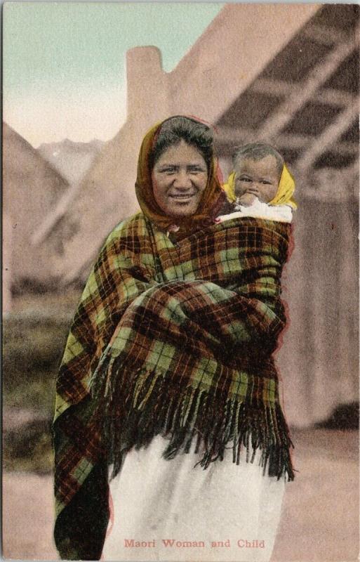 Maori Woman and Child New Zealand One Penny Stamp Postcard E45