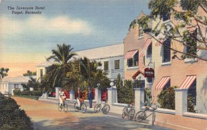 PAGET BERMUDA~INVERURIE HOTEL-BICYCLES CYCLIST ON STREET POSTCARD