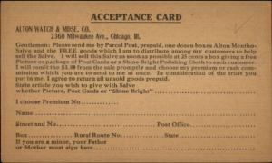 Alton Watch & Merchandise Co Chicago IL Acceptance Private Mailing Card