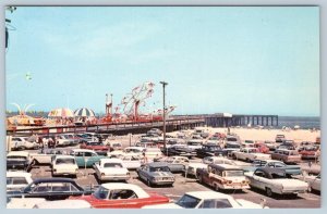 1960's OCEAN CITY MARYLAND MD AMUSEMENT PARK RIDES OLD CARS PARKING LOT POSTCARD