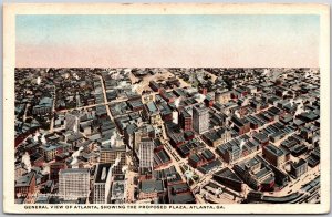 1918 General View of Atlanta Showing Proposed Plaza Atlanta Georgia GA Postcard