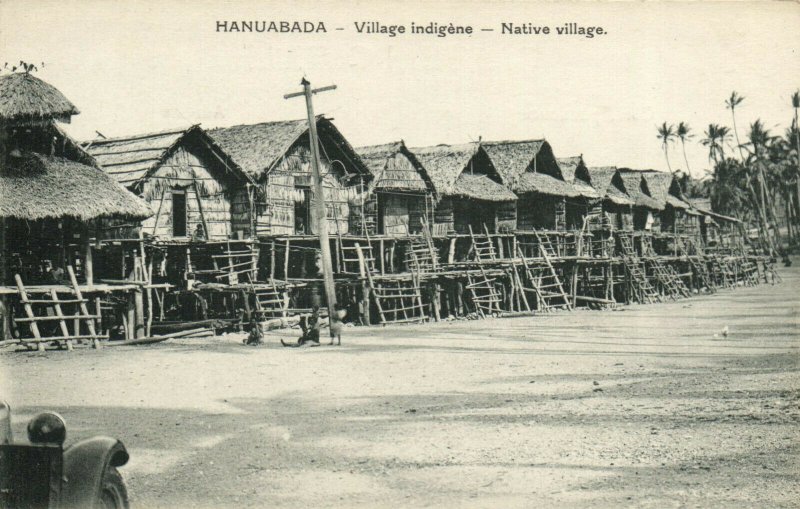 PC CPA PAPUA NEW GUINEA, HANUABADA, NATIVE VILLAGE, Vintage Postcard (b19796)