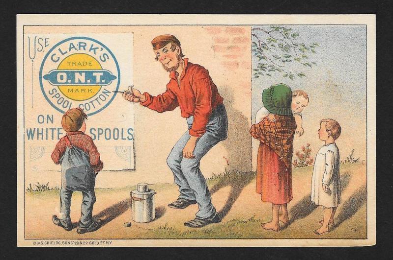 VICTORIAN TRADE CARD Clark's ONT Thread Old Man Billboard