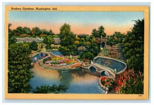 1954 Aerial View Of Sunken Gardens Huntington Indiana IN Vintage Postcard 