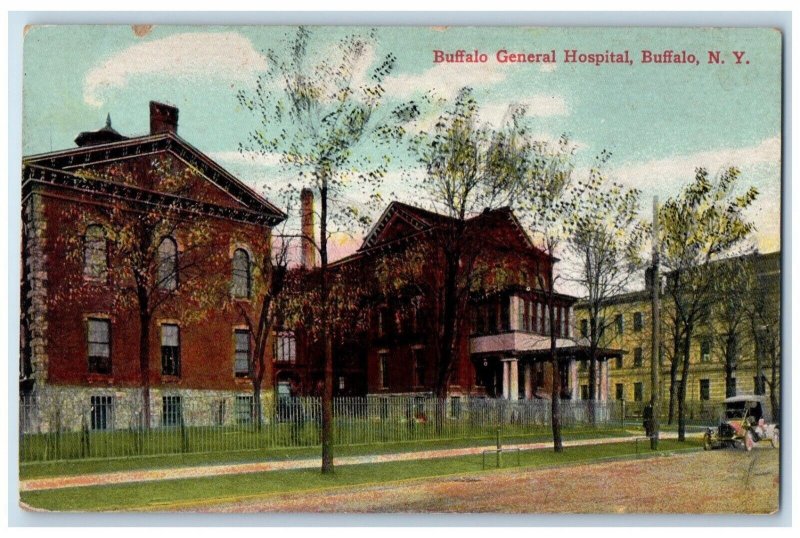 c1910 Buffalo General Hospital Exterior Building Road Buffalo New York Postcard 