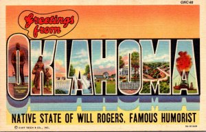 Greetings From Oklahoma Large Letter Linen Curteich
