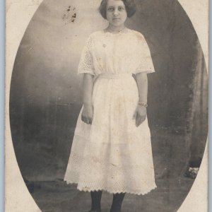 ID'd c1910s Lovely Young Lady RPPC Maude Stacey Woman Girl Real Photo A175