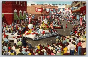 Minneapolis Minnesota~Aquatennial Parade Floats~Crowd~Flags~1940s Linen Postcard