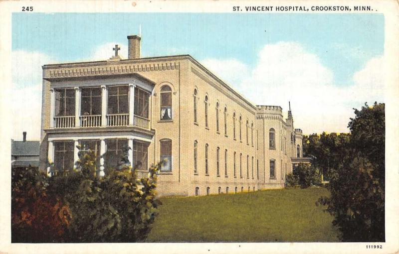 Crookston Minnesota St Vincent Hospital Exterior Antique Postcard K19989