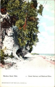 Mackinac Island, MI Michigan  GIANTS STAIRWAY & BOULEVARD DRIVE  1909 Postcard