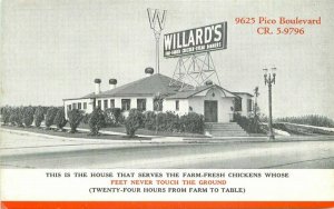 Los Angeles California Willard's Restaurant roadside Postcard 9106