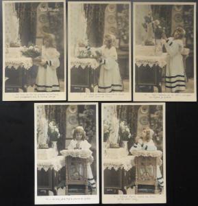 French Set of 5 AVE MARIA - Child, Holy Mary Mother of God Pray for us c1905