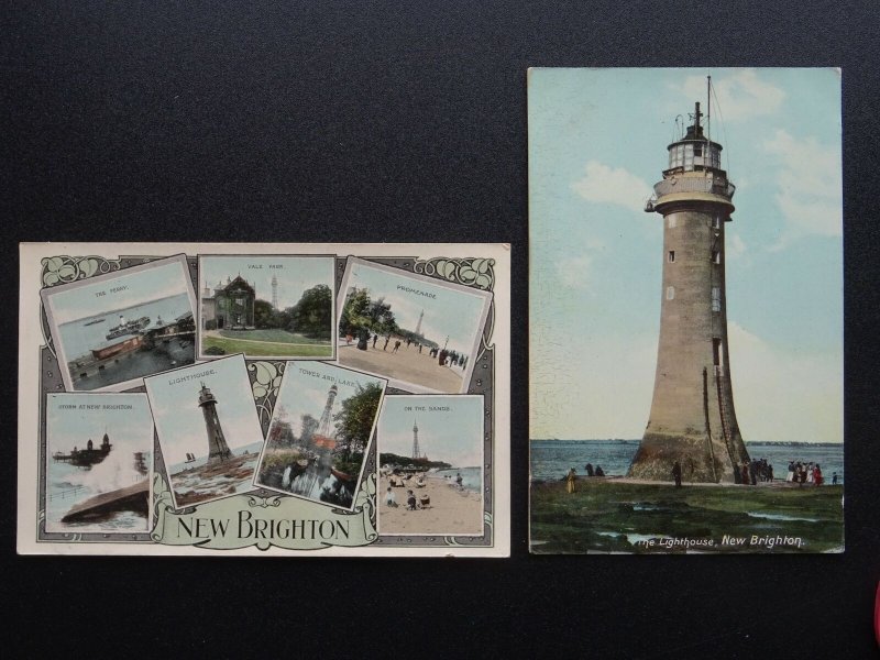 Wirral Merseyside 2 x NEW BRIGHTON Collection in Lighthouse - Old Postcard