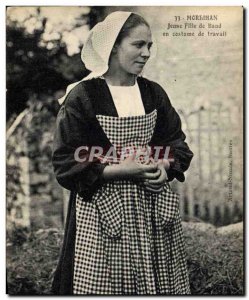 Old Postcard Folklore Morbihan Baud Girl in working clothes