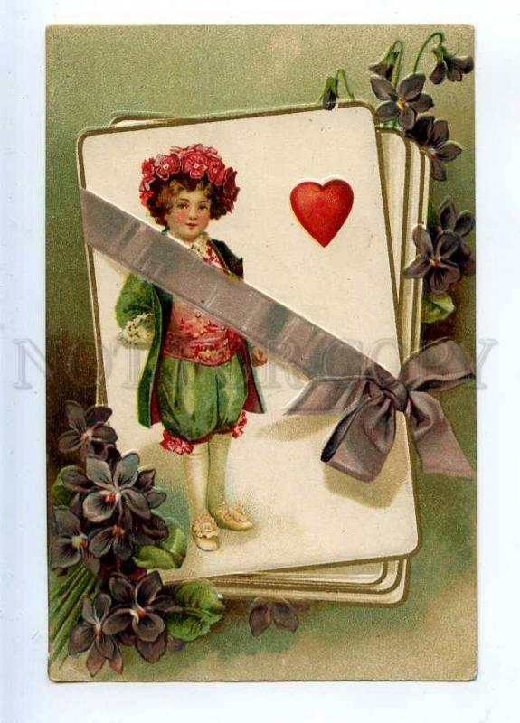 233511 VIOLETS Elf VALENTINE Gift Vintage EMBOSSED postcard