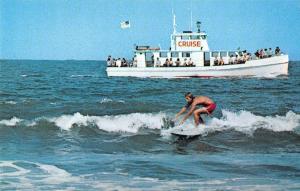 Virginia Beach Virginia surfer cruise boat in background vintage pc (Z8744)