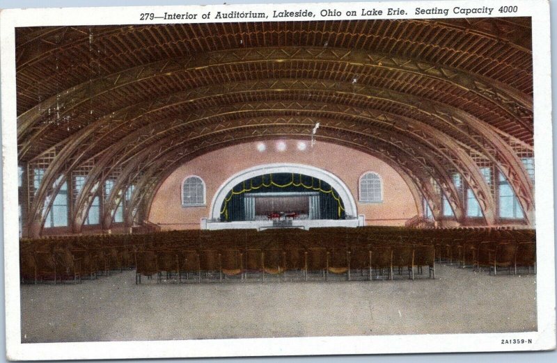 postcard Interior of Auditorium, Lakeside Ohio, on Lake Erie