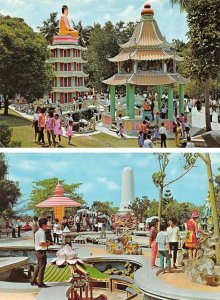 2~4X6 Postcards  Singapore, Asia  HAW PAR VILLA Twin Pagodas & Holiday Visitors