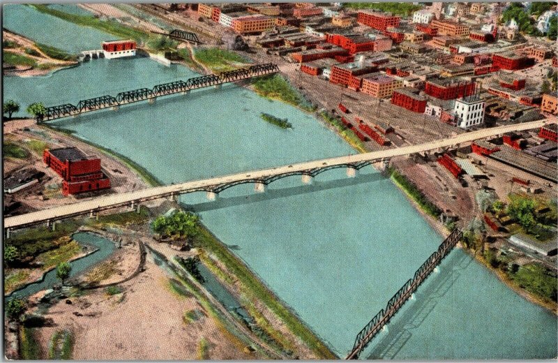 Aerial View New Ottumwa Bridge and Viaduct, Ottumwa IA Vintage Postcard C25