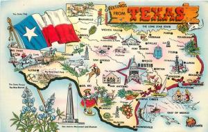 1960s Map Attractions Texas Tichnor postcard 8683