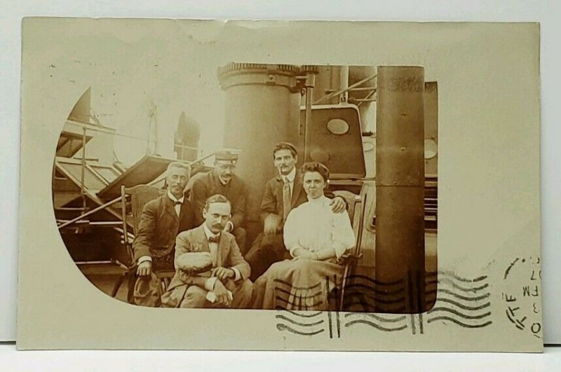 RPPC Victorians on Ship New York 1907 Hoboken NJ to Charlotte NC Postcard F11