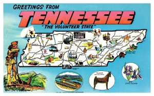 Postcard TN Map Greetings from Tennessee The Volunteer State