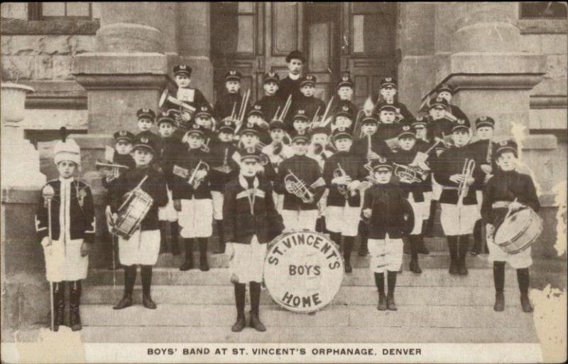 Denver CO St. Vincent's Orphanage Boys Band Music c1910 Postcard