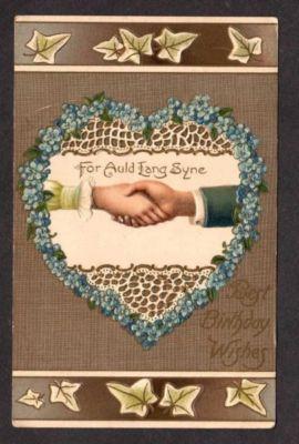 Birthday Postcard Auld Lang Syne Heart Shanking Hands