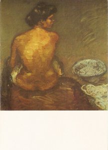 Isidre Nonell. Female nude from back Fine painting, modern Spanish postcard