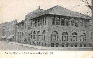 Eau Claire WI Wisconsin INGRAM BLOCK~GRAND AVENUE Street Scene ca1910's Postcard