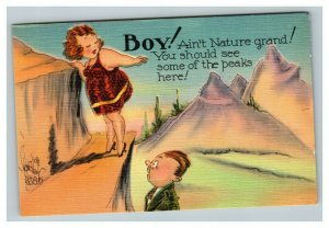 Vintage 1930's Comic Postcard Man Staring Up Woman's Skirt Climbing a Mountain