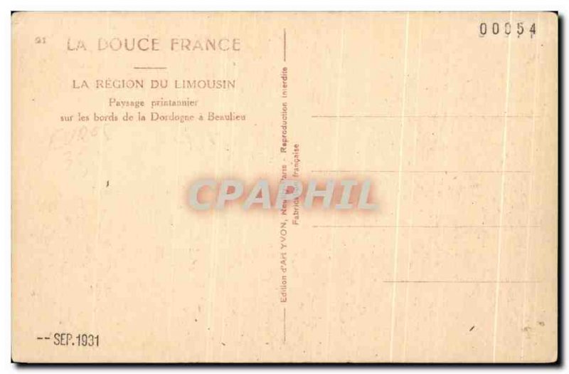 Old Postcard The Region of Limousin Landscape spring on the banks of the Dord...