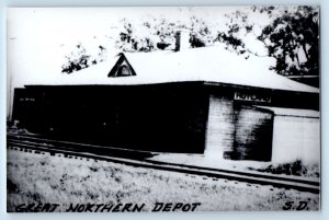 Rutland South Dakota SD Postcard Great Northern Depot Station Train Railroad