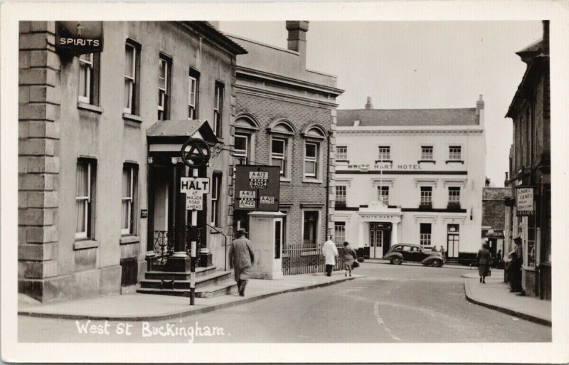 West Street Buckingham Buckinghamshire White Hart Hotel RPPC Postcard G69